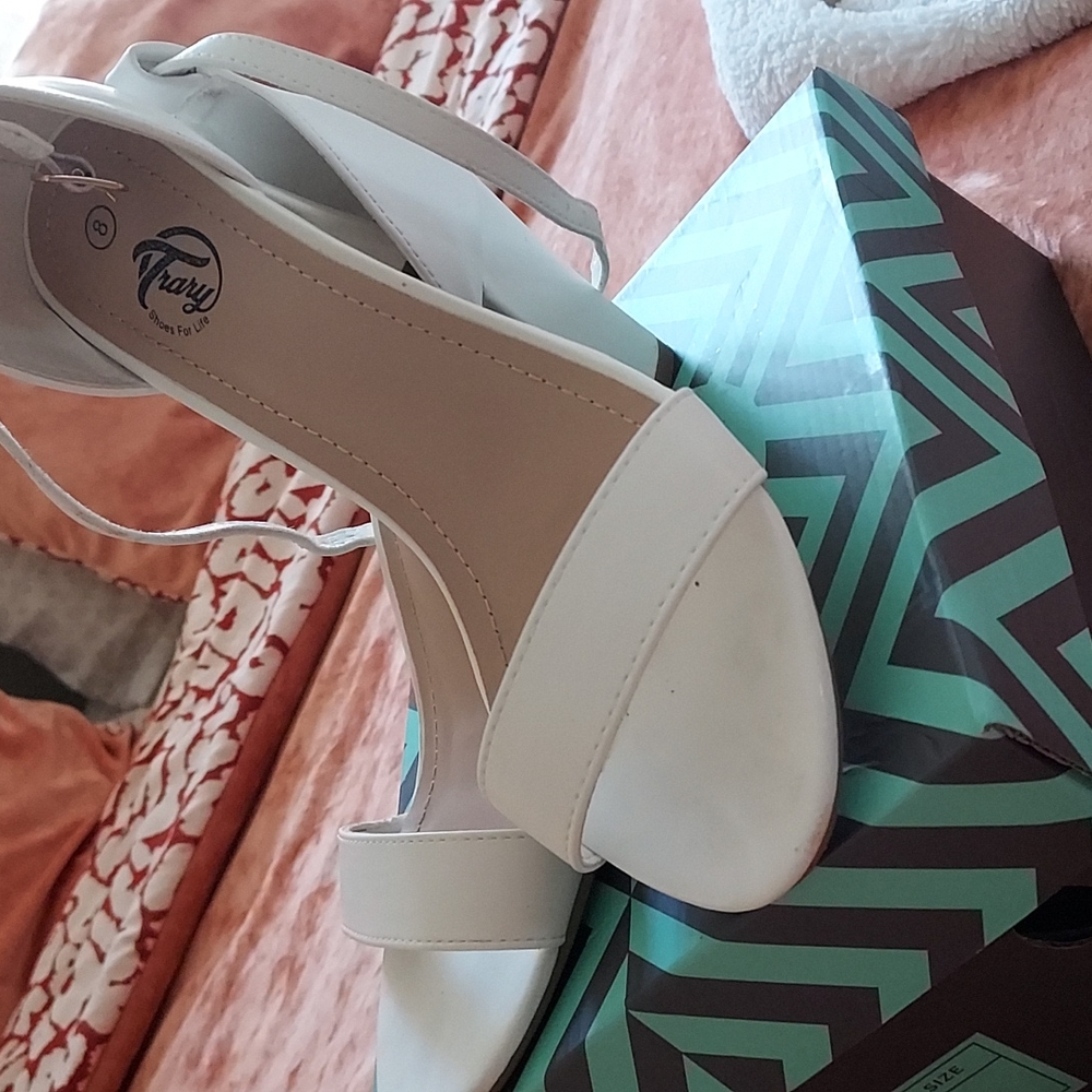 White Chunky Heel Sandals